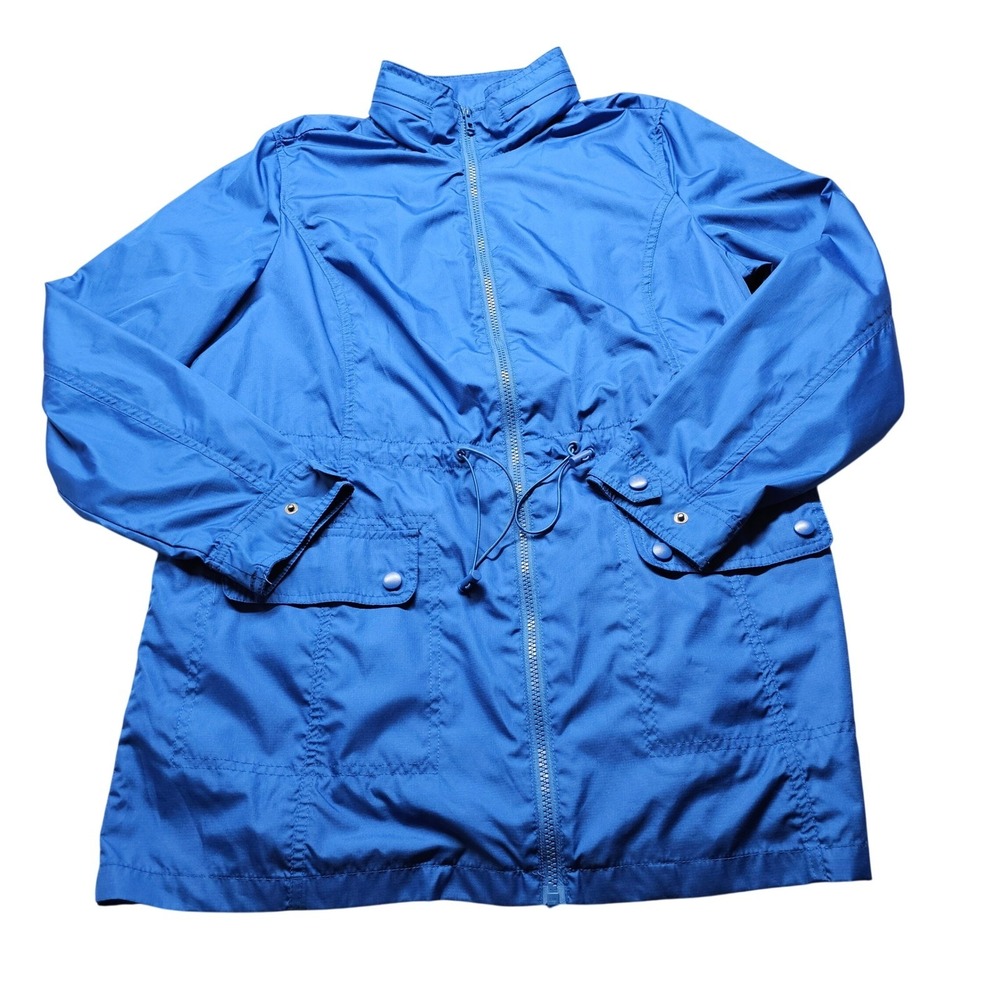 St John's Bay Packable Water Resistant Jacket Womens L Blue Rain Coat Outdoor
